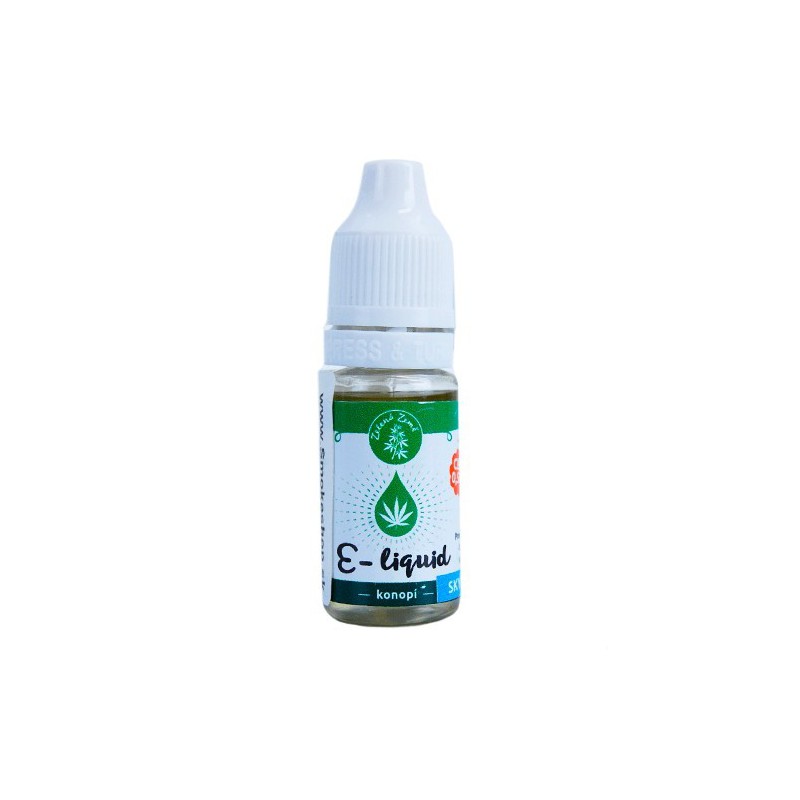 CBD konopný e-liquid do elektronickej cigarety na bielom pozadí