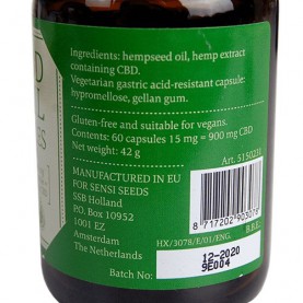 CBD kapsule v sklenenej fľaštičke - etiketa