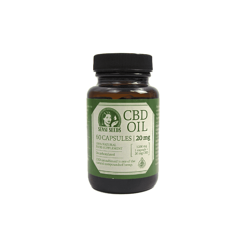 CBD olejové kapsule 20 mg v balení po 60 kusov. z hnedého skla