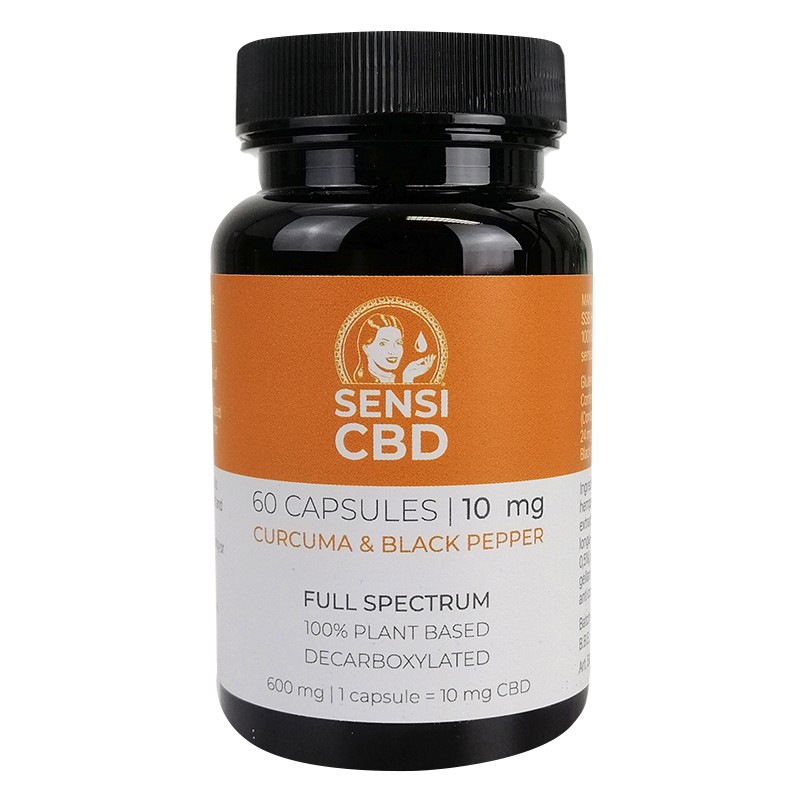 CBD Kapsule Full Spectrum - CBD Olej Kapsule Sensi Seeds 10 mg / 60 ks - Kurkuma a čierne korenie